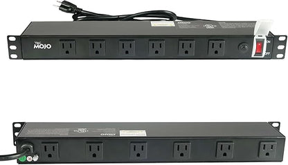Tecmojo 1U Rackmount Network-Grade PDU Power Strip, 12 Wide-Spaced Right Angle Outlets, Circuit Breaker 12A (UL Certified 12A) 6ft Cord w/ 5-15P Plug, Black