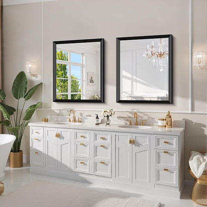 Black Bathroom Mirror 30 x 36 Inch Rectangle Wave Beveled for Wall Bathroom Vanity Mirror for Over Sink, Tempered Glass,for Entryway Hangs, Bathroom Living Room Horizontal or Vertical