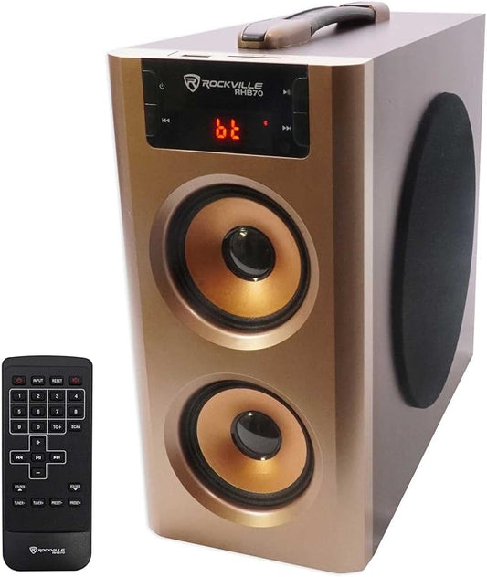 Rockville RHB70 Home Theater Compact Powered Speaker System, Bluetooth/USB/SD/FM, 4" Subwoofer, 2.1 Channel, 100W Peak, Cherry Wood Finish, for Home Entertainment