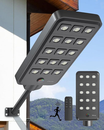 Ofuray Of-15000W Solar Street Lights Outdoor – Super Bright 150 LED, Lights up 3,200 sq.ft with Motion Sensor, 36Ah Power, IP67 Dusk to Dawn Security Commercial Lighting for Court, Parking Lot