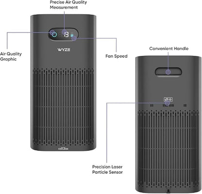Wyze Air Purifier with Wildfire Filter (Special), for Living Room, Kitchen, HEPA 13, 21db Quiet, with Sleep Mode, Air Cleaner for Smoke, Pollen, Dander, Hair, 550 sq ft, Smart WiFi Alexa Google, Black