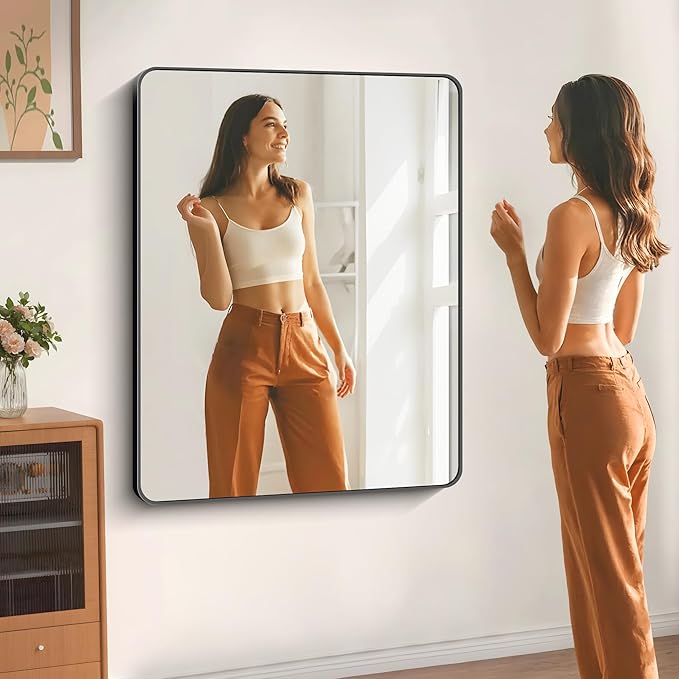 40" x 48"Bathroom Mirror, Matte Black Wall Mirror with Metal Frame, Decorative Rectangular Vanity Mirror for Bedroom Bathroom Living Room Entryway (Horizontal/Vertical)