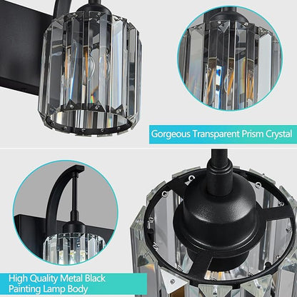 FDPBY 5-Light Crystal Vanity Light, Modern Black Bathroom Wall Sconce with K9 Crystal Shades, 42.51" Long Over Mirror Lighting for Vanity, Makeup, Hallway, Elegant & Easy Installation