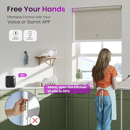 Astomi Motorized Roller Shades for Windows, Blackout Automatic Blinds with Remote, Smart Blinds, Voice Control, Compatible with Alexa, Google, Custom Size, Linen Beige