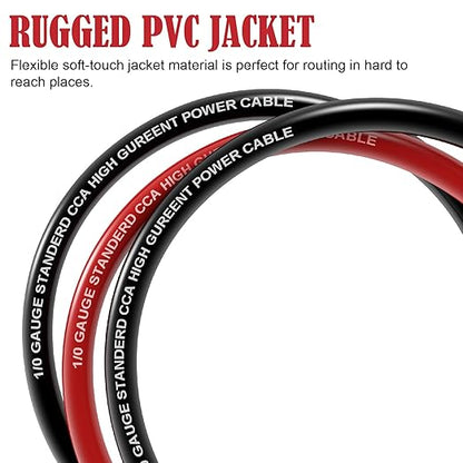 1/0 Gauge Wire CCA (20Ft Each Black/Red) Primary Automotive Wire with Lugs Kit,1/2 Inch Cable Split Sleeving,Battery Cable,Car Amplifier Power Ground Wires,Amp Install Wiring