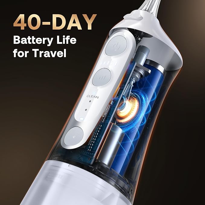 Bitvae Water Dental Flosser Teeth Pick, Cordless Flosser for Travel with 6 Jet Tips, 3 Modes 5 intensities, IPX7 Waterproof Portable & Rechargeable Oral Irrigator Cleaner, White