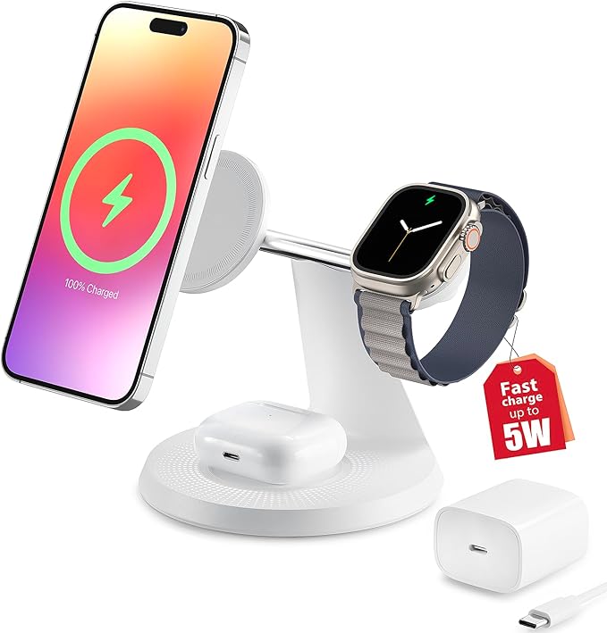 3 in 1 Wireless Charging Station for Apple Device: Fast Charging Station for iPhone and Watch with MagSafe, Stable Charger Stand for iPhone 12-16 & iWatch & AirPods