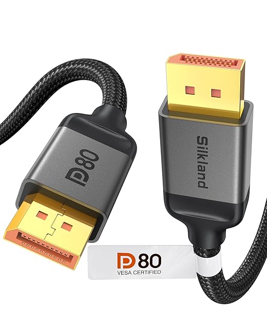 Silkland 80Gbps DisplayPort Cable 2.1 6.6FT/2M [VESA Certified], [8K@240Hz, 4K@540Hz 360Hz 240Hz] DP 2.1 Cable 16K, DP80 HDR DSC Display Port Cord Compatible FreeSync Gaming Monitor 5090 7900XTX,S1334