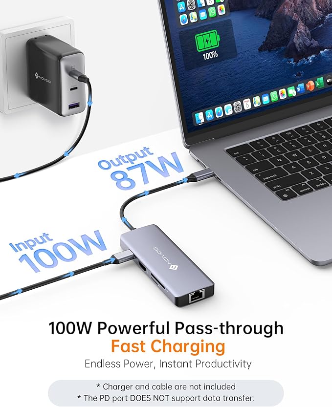 NOVOO USB C Hub 4K@60Hz HDMI Gigabit Ethernet 8-in-1 USB C Adapter Multiport with HDMI,PD 100W,2 USB-A, 1 USB-C Dataport,SD&TF Docking Station for iPhone 15,MacBook Air/Pro M2, Dell, XPS 15,HP, Lenovo