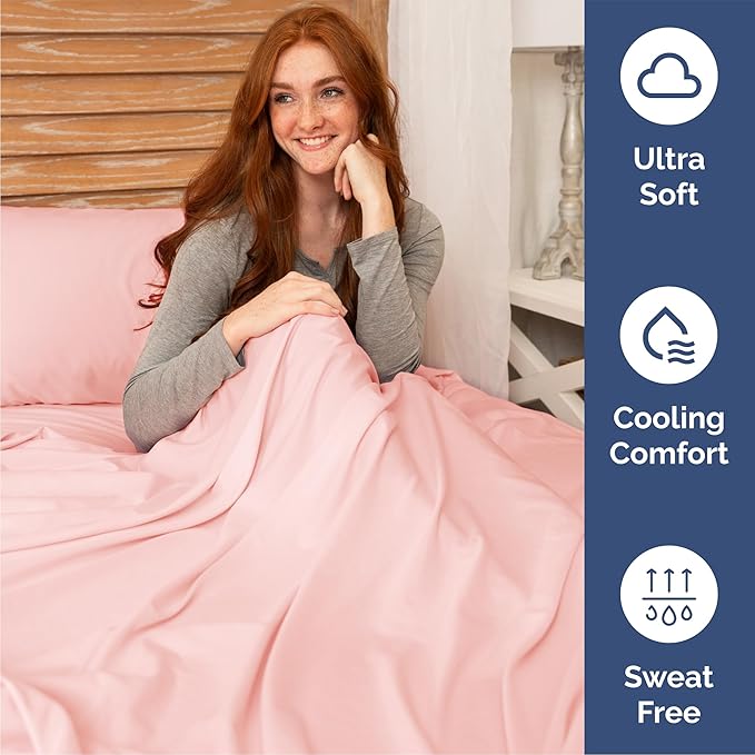 Queen Size 4 Piece Sheet Set - Comfy Breathable & Cooling Bed Sheets Set - Hotel Luxury Bedding for Women, Men, Kids, Teens, Boys & Girls - Deep Pockets, Soft and Wrinkle Free - Oeko-Tex - Baby Pink
