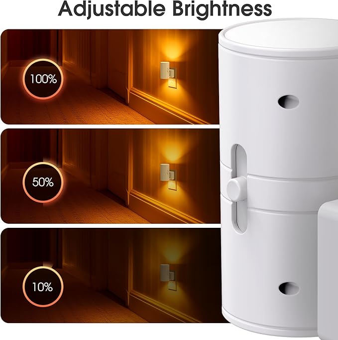 Briignite Night Lights Plug into Wall, Modern LED Night Light Plug in, Dusk to Dawn Sensor,Amber Night Light 0-100LM Adjustable Brightness, Dimmable NightLight for Hallway, Bedroom, Stairway, 2 Pack