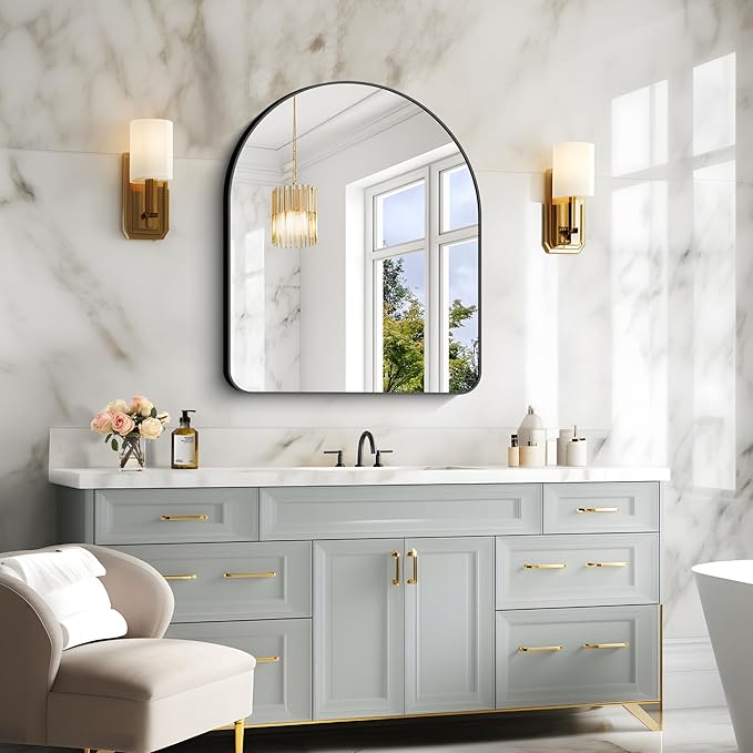 Arched Bathroom Mirror, 30"x36" Black Arched Mirror for Bathroom, Wall Mounted Mirror, Black Vanity Wall Mirror w/Metal Frame for Bedroom, Entryway, Living Room, Hanging or Leaning Against Wall