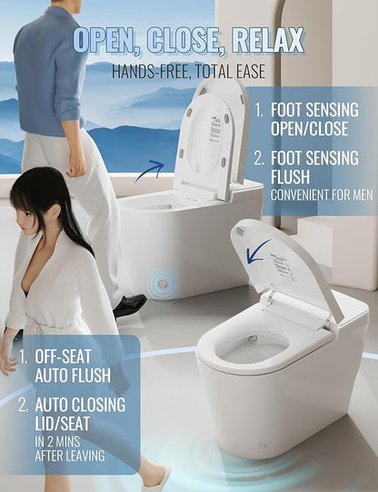 Luoware Smart Toilet with Bidet Built in, Auto Open/Close, Foam Shield, Foot Sensing Operation, Built-in Tank & Pump-Assisted Auto Flush, Wider Heated Seat, Luxury One Piece Elongated Bidet Toilet