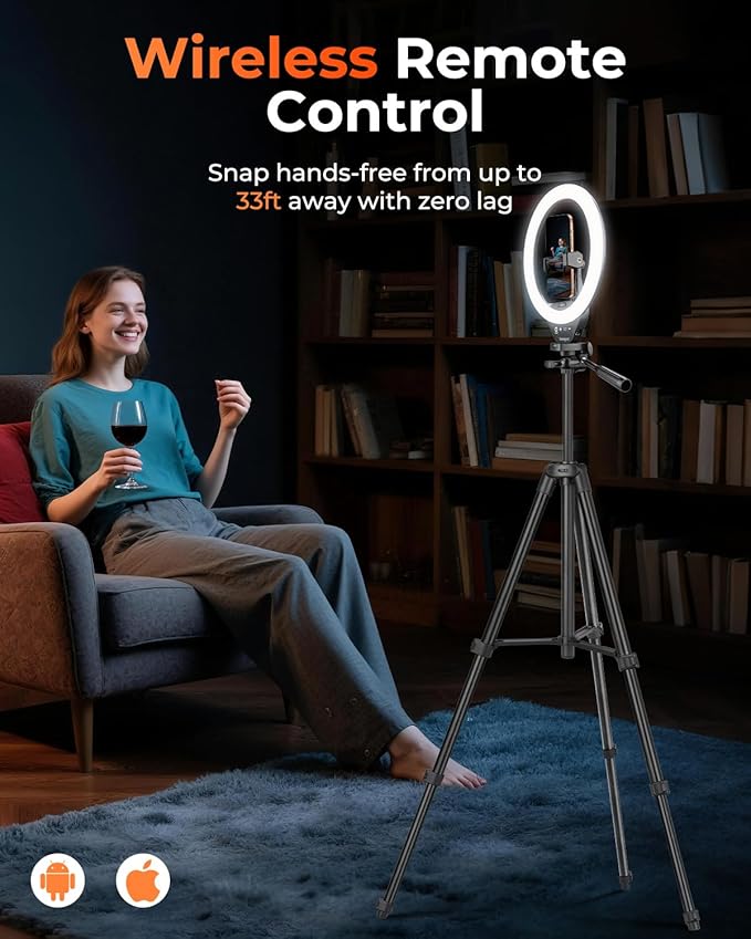 Sensyne 10'' Ring Light with 50'' Extendable Tripod Stand, LED Circle Lights with Phone Holder for Live Stream/Makeup/YouTube Video/TikTok, Compatible with All Phones
