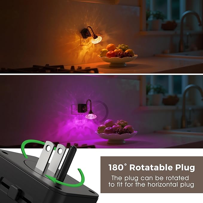 L LOHAS LED Night Lights Plug into Wall,10-Color Changing RGB Floral Night Lights, Dusk to Dawn,3 Brightness Levels,Rotatable Plug in Nightlight for Bedroom, Nursery, Hallway, Gift