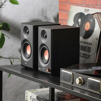 Edifier MR3 Powered Studio Monitor Speakers, Hi-Res Audio Certified Bluetooth V5.4 Active Bookshelf Loudspeakers, 2.0 Computer Speaker with Headphone Output RCA AUX Balanced TRS Input - Black (Pair)