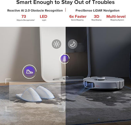 roborock S8 MaxV Ultra with Refill & Drainage System Robot Vacuum and Mop, Check Installation Space First, FlexiArm Design, Auto Mop Wash&Dry 10000Pa Suction, Obstacle Avoidance, 20mm Auto Mop Lifting