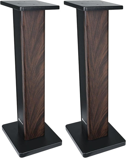 Rockville Pair RHT28D 28" Bookshelf Speaker Stands, Dark Wood Grain, 60 lbs Capacity, Sand-Fillable Design, Dual Platform Sizes, Anti-Slip Pads, for Home Theater and Studio Monitors