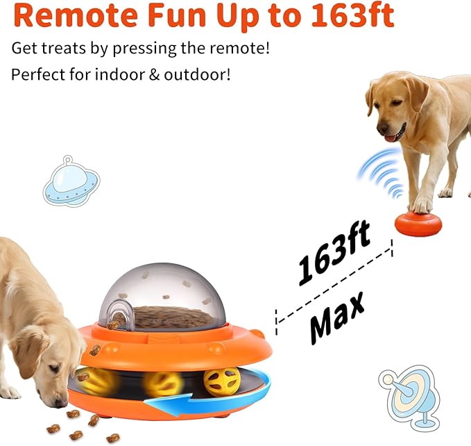 Interactive Dog Ball Track Toys - Automatic Dog Track Ball Treat Puzzle with Remote Control for Dogs Food Dispensing, Pets Enrichment IQ Training Gift, Rechargeable Electronic Slow Feeder