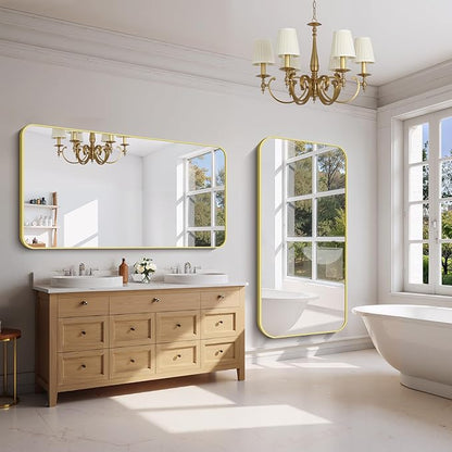 FORBATH 30x60 Inch Gold Bathroom Mirror for Over Sink, Large Rectangular Wall Mirror with Metal Frame, Rounded Corners for Bathroom, Bedroom, Entryway Decor (Horizontal or Vertical)
