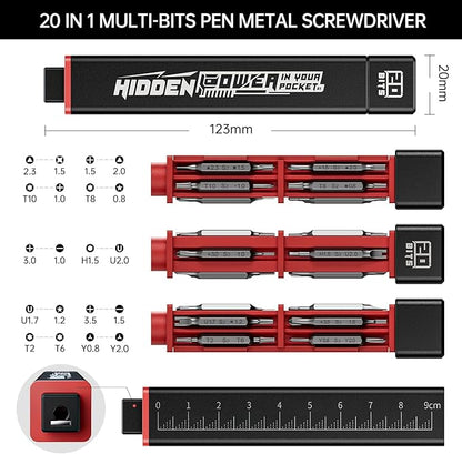JAKEMY 20 in 1 Metal Precision Screwdriver Set, 10 Pcs Reinforced S2 Steel Precision Double-head Bits, Manual Pen Shaped Screwdriver Kit, Portable Screwdriver Repair Tool Kit