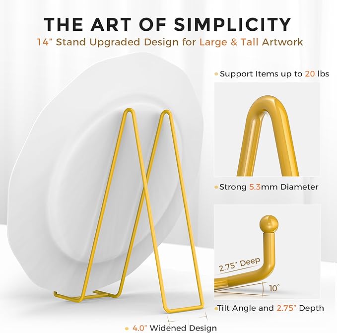 TR-LIFE 14 Inch Gold Metal Plate Stand (2 Pack) - Heavy Duty Display Easel for Large Plates, Frames, Platters and Art