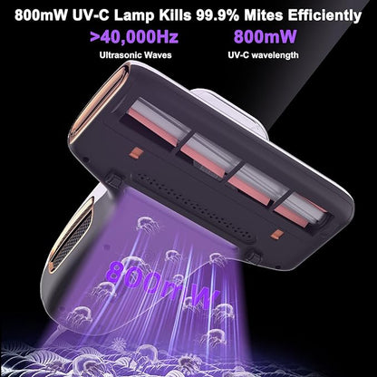 JIGOO T600 Mattress Vacuum Cleaner with UV-C Light, 15Kpa Suction 700W Powerful Double-Cup Handheld Vacuums, Bed Cleaner with Smart Dust Sensor, Ultrasonic, Heating Tech, MIF Filter, White