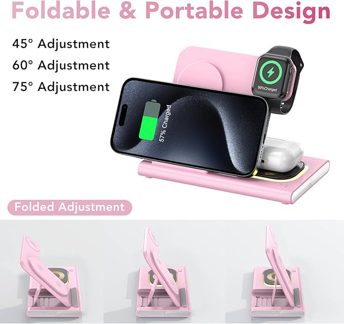 3 in 1 Charging Station for iPhone 17 - Wireless Charger for Apple Devices for iPhone 17 16 15 14 13 12 11 Pro Max - Foldable Wireless Charging Station Dock Stand for Apple Watch Series & AirPods