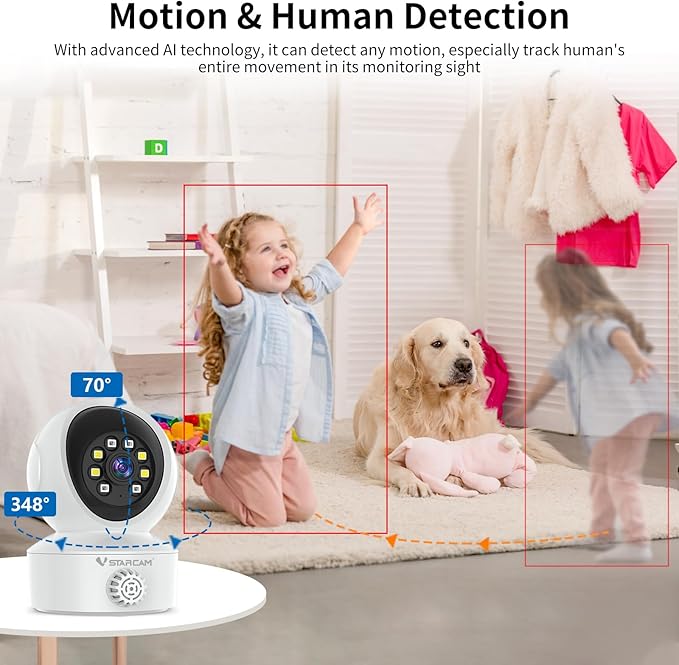 VSTARCAM 2K Indoor Security Camera with Smoke Detection, Pet Camera, 360° View, Motion Detection, IR Night Vision, 2-Way Audio, 2.4G WiFi, Home Indoor Camera with Phone APP, Cloud Storage