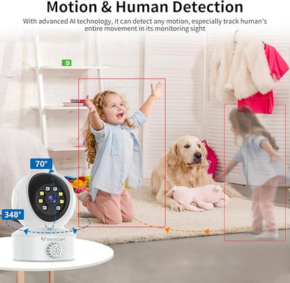 VSTARCAM 2K Indoor Security Camera with Smoke Detection, Pet Camera, 360° View, Motion Detection, IR Night Vision, 2-Way Audio, 2.4G WiFi, Home Indoor Camera with Phone APP, Cloud Storage