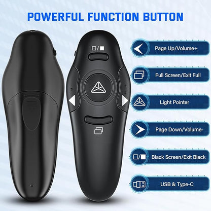 2-in-1 USB Type-C Presentation Clicker, Clikcer for Powerpoint Presentations, Presentation Clicker Wireless Presenter Remote Clicker with Volume Control, Presentation Remote Google Slide Advancer