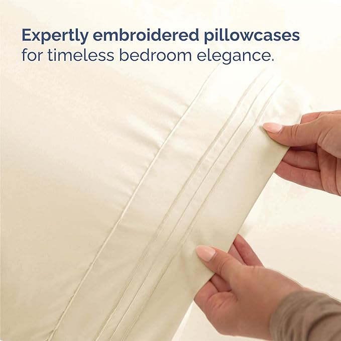 Split King Size 5 Piece Sheet Set - Comfy Breathable & Cooling Bed Sheets Set - Hotel Luxury Bedding for Women, Men, Kids, Teens, Boys & Girls - Deep Pockets, Soft, Wrinkle Free - Oeko-Tex - Off White