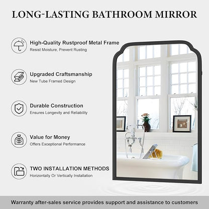 20X30 Inch Black Metal Framed Bathroom Mirror for Wall, Matte Black Bathroom Vanity Mirror, Rectangular Rounded Decor Mirror Anti-Rust, Tempered Glass (Black 20" x 30")