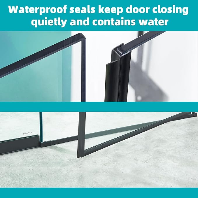 Pivot Swing Shower Door, Adjustable Width 58.9-60" W x 74" H Semi-Frameless Shower Glass Door with 5/16 in (8mm) Clear SGCC Tempered Glass with Nano Easy-Clean Coating (Matte Black with Towel Bar)