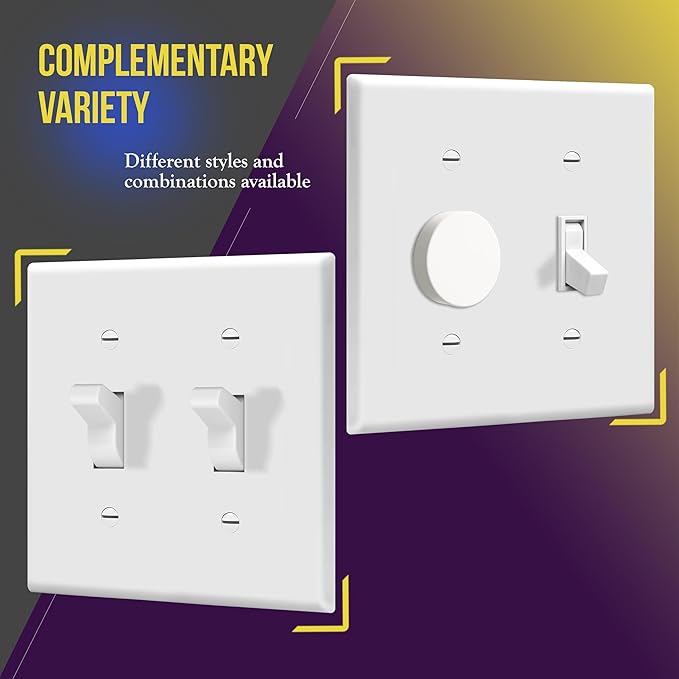 ENERLITES Double Toggle Switch Cover, Two Gang Light Switch Wall Plate, Standard Size 2-Gang 4.5" x 4.5", Unbreakable Polycarbonate Thermoplastic, UL Listed, 8812-W-5PCS, White (5 Pack)