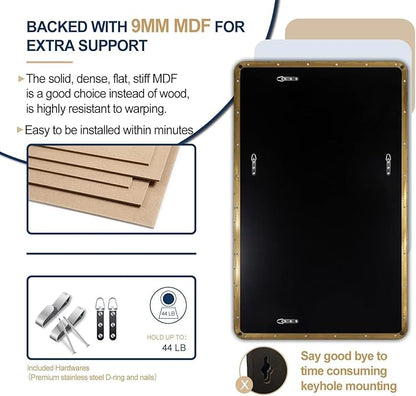ANDY STAR 30"x48" Brass Gold Bathroom Mirror, Large Wall Mirror for Bathroom, Rounded Rectangle Mirror in Premium Stainless Steel Metal Frame Hangs Horizontal Or Vertical (Brushed Gold)