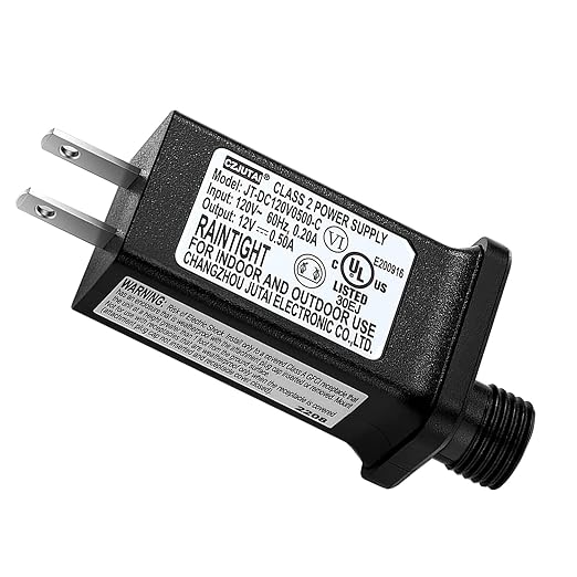 Replacement 12V 0.5A LED Transformer JT-DC120V0500-C Class 2 Power Supply IP44 LED Light Controller Low Voltage Transformer for Christmas String Light Inflatable Decorations (12V6W 1PCS)