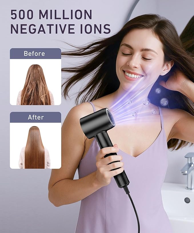 Cosy Companions High-Speed Ionic Hair Dryer, 150000 RPM Brushless Motor for 2-5 Min Fast Drying, Low Noise Blow Dryer Reduces Frizz & Heat Damage, Lightweight Hair Dryer with Diffuser & Nozzle