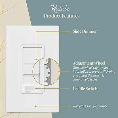TOPGREENER Dimmer Light Switch for 200W Dimmable LED/CFL Lights, Single Pole/3-Way LED Slide Dimmer Switch,Neutral Wire Not Required,TGSDS3-W-10PCS, 10 Pack, White
