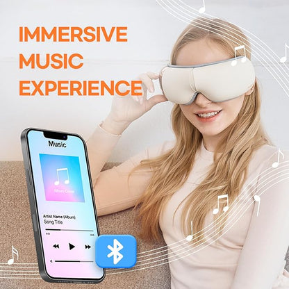 HubiCare Eye Massager with Heat, Vibration, and Music Helps Relieve Strain, Dark Circles, Dryness, and for Migraine Relief Relaxation and Better Sleep Valentines Day Gifts for Women/Men (Beige)