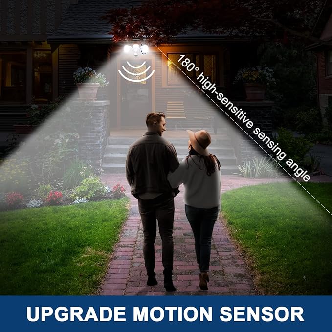 EMANER Motion Activated Security Light, Motion Sensing & Dusk to Dawn Adjustable, AUTO Dim & Keep On 4 Lighting Mode Option, 5000K 28W Hardwired LED Floodlight (White, 1-Pack)