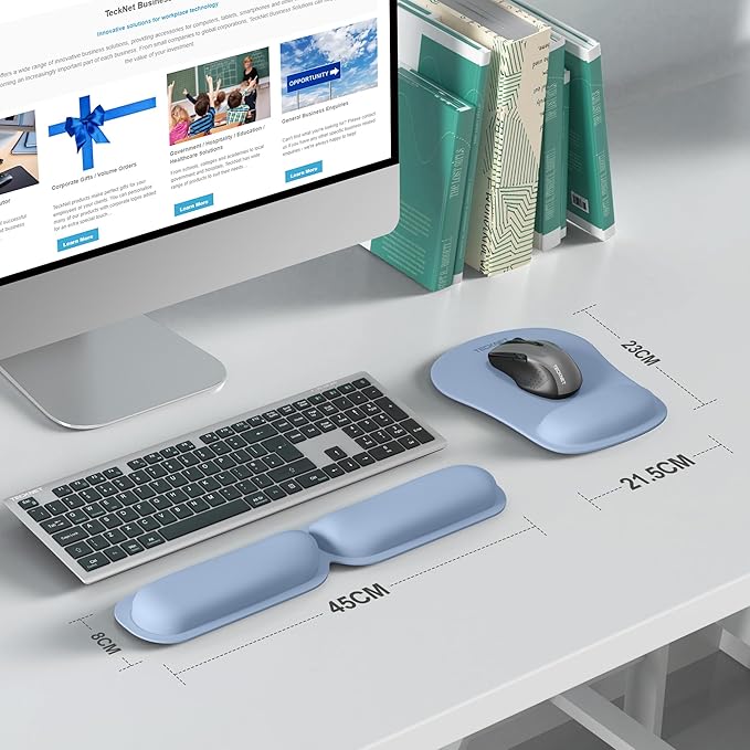TECKNET Ergonomic Keyboard Wrist Rest and Mouse Pad, Foldable Memory Foam Wrist Rest for Computer Keyboard, Durable Mousepad for Computer Laptop Mac, Lightweight for Easy Typing and Pain Relief, Blue