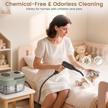 2500W Handheld Steam Cleaner, 3-Level Adjustable Steam Cleaner for Home with 21 Accessories, Multipurpose Portable Steamer Cleaning for Car,Floor,Furniture,Tile,Grout,Couch,Fast Heat-Up (Green)