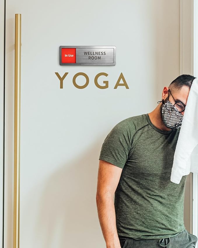 Wellness Room Office Door Signs, Do Not Disturb- In Use/Available Slider Sign for Home Office Wellness Conference Vacant Occupied Privacy Sliding Door Sign，Brushed Silver
