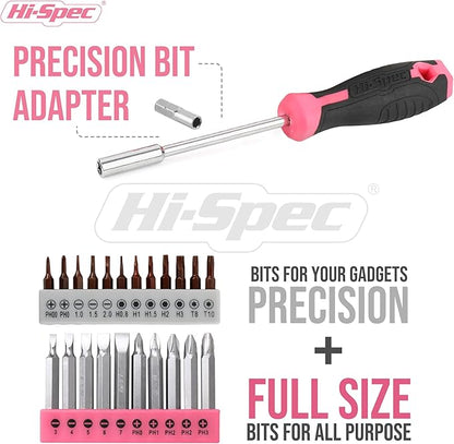 Hi-Spec 58pc Pink 8V USB Electric Power Cordless Drill Driver and Womens Ladies Home DIY Tool Kit Set. Screwdrivers, Drill Bit Set Accessories, Pliers and Hammer In a Toolbox Case