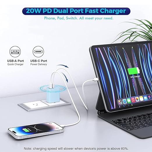 USB C Wall Charger Block, 3Pack 20W Dual Port PD Fast iPhone 16/15 Charger USB C Wall Charger Adapter + USB A Quick Charging Brick Plug for iPhone 15/14/13/12/11/Pro Max/Plus/XS/XR/X,iPad,AirPods-Blue