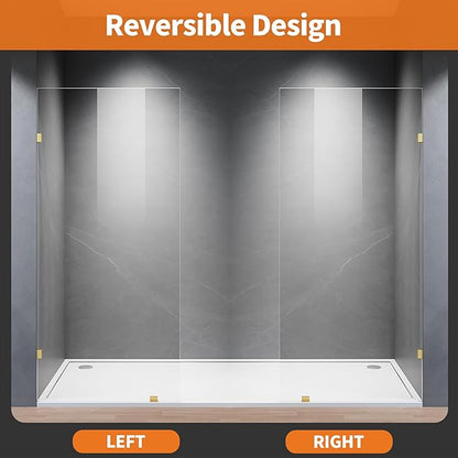 Shower Glass Panel, Fixed Shower Screen Panel with 3/8"(10mm) SGCC Ultra Clear Tempered Glass, Frameless Walk in Shower Door with Easy‑Clean Coating (Bright Gold, 30.5" W x 78.75" H)