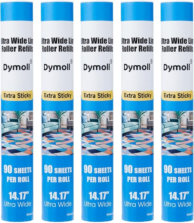 Dymoll 14.17" Lint Roller Refills, Extreme Sticky Large Surface Lint Roller for Cleaning Pet Hair, Wall, Dust, Carpets, Floor, Clothing, Car, 4 Rollers Total 360 Sheets