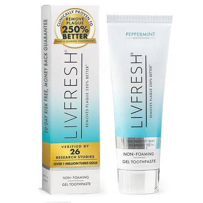 LIVFRESH Toothpaste Gel, Clinically Proven to Remove Plaque 250% Better, Improves Gum Health 190% Better, Prevents & Reduces Tartar, Peppermint