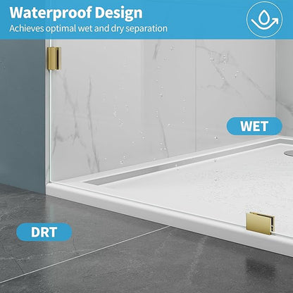 Shower Glass Panel, 35" W x 78.75" H Fixed Shower Screen Panel with 3/8"(10mm) SGCC Clear Tempered Glass, Frameless Walk in Shower Door for Bathroom (Bright Gold, 35" W x 78.75" H)